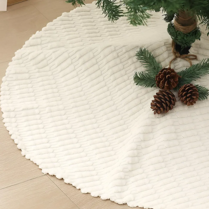Seematn 36 Inch White Striped Corduroy Christmas Tree Skirt Neutral Tree Skirt Decorative Rustic Farmhouse Boho Home Decor Soft Plush White Decoration for Merry Christmas Decoration