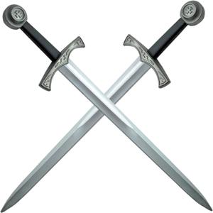 2-Pack 28 Inch Legendary Excalibur Foam Swords Medieval Knight Replica with Metallic Finish & Plastic Inner Core Halloween, Cosplay, Costume, Display