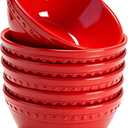 6in Red Beaded Melamine Plastic Cereal Bowl Set, Soup Bowls Set of 6, Dishwasher Safe, Break-Resistant, 24 oz Melamine Salad Bowls for Daily Use