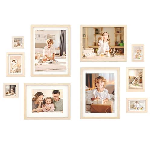 Egofine Picture Frame Set 10 Pack, Picture Frames Collage Wall Deco  for Wall and Tabletop, Made of Solid Wood, Covered by Plexiglass, Natural Wood