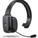 Bluetooth Headset, 60hrs Noise Canceling V5.2 Over Head Headphones, Single Ear Trucker Wireless Headset with Mic, Mute Button, Multipoint, for Phones PC Computer Truck Driver Office Work - Black (Carbon)