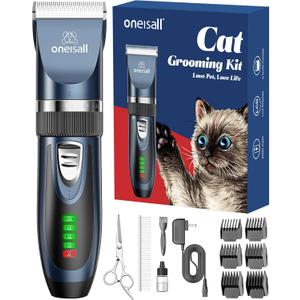 Oneisall Quiet Cat Clippers for Matted & Long Hair, 2-Speed Cordless Pet Shaver Grooming Kit for Cats, Small Dogs & Animals (Blue)