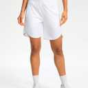 Soothfeel Women's 7" Athletic Running Long Shorts with Pockets High Waisted Bermuda Shorts for Women Workout Walking Casual (White, XL)