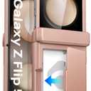 for Samsung Galaxy Z Flip 5 Case with Card Holder (3 Cards) & Hinge Protection & Outer Screen Protector, Shockproof Rugged Cover Phone Wallet Case for Samsung Galaxy Z Flip 5 2023, Rose Gold