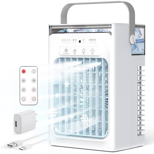 Portable Air Conditioners, 4-Speed Mini Air Conditioner, 3-in-1 Personal Cooling Fan, Small AC Unit with 1000ml Water Tank, 2/4/6H Timer, USB Powered (5V 2A Adapter Included) for Bedroom Office Desk