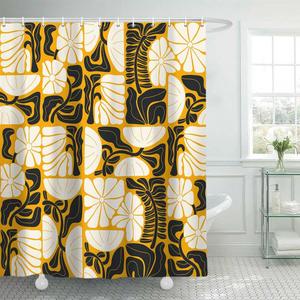 Boho Abstract Colorful Floral Shower Curtain, Vintage Retro Patchwork White Black Orange Flower Botanical Geometric Aesthetic Groovy Bathroom Decor Shower Curtain Set with 12 Hooks, 70X75IN