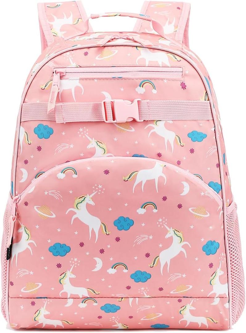 FlowFly Kids Backpack for Toddler Boys Girls, Simple Lightweight Bookbag for Daycare Kindergarten Elementary School Travel, Small Modern Bag (Large, Unicorn)