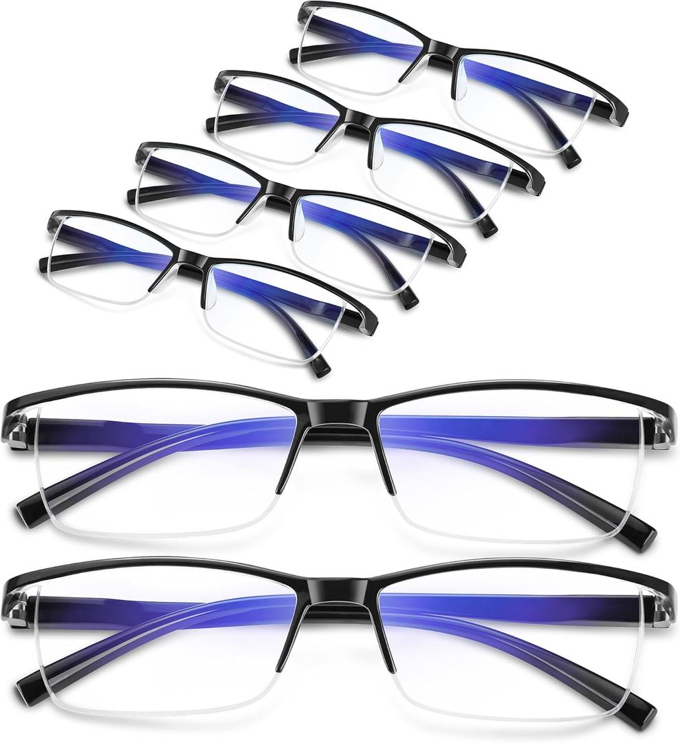 Reading Glasses Men,Spring Hinge Blue Light Blocking Readers,Anti Eyestrain Computer Magnifying Eyeglasses (Black*6) +1.