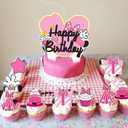 2 x Pink mouse Birthday Party Decorations,Cartoon Mouse Decor Supplies Include Happy Birthday Banner, Latex Balloon, Cake Toppers