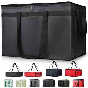 Insulated Food Delivery Bag, XXXL Insulated Reusable Grocery Cooler/Hot Bags, Tote Bag for Shopping/Travel/Doordash, Catering Bag Doordash 22x14x13, Black, 1-Pack