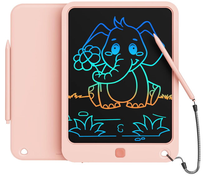 LCD Writing Tablet 10 Inch, Toys for 3 4 5 6 7 8 9 10 Year Old Boys Girls, Colorful Doodle Board Drawing Tablet, Gift for Boys Toddlers Age 3-12 Years, Memo Board, Drawing Pads with Lanyard (Pink)