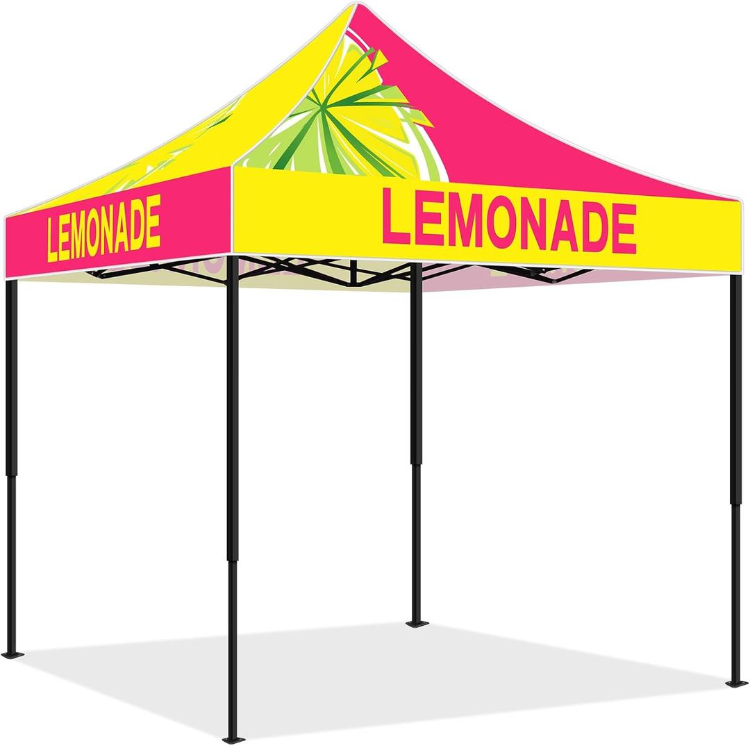 Oudain 10x10 Lemonade Themed Pop up Canopy Tent Commercial Canopy for Food Vendors Heavy Duty Pop up Shelter for Outdoor Catering Advertising Stand with Iron Frame and Silver Coated Fabric, 10 x 10 ft/ 3.05 x 3.05 M