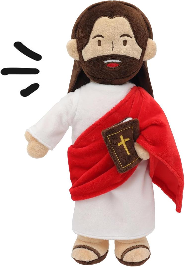 Yelakey Jesus Plush Speaks 20 of Bible Verses and 3 of Bible Music Jesus Stuffed Doll to Teach Suitable for Church Sunday School Religious Easter (RED)