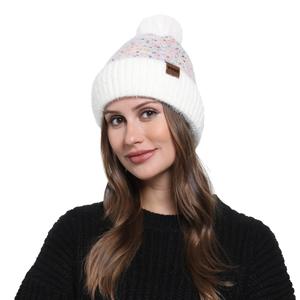 WOOH Womens Beanies for Winter,Knit Hat with Faux Fur Pom Pom Beanie for Women,Warm Fleece Lined,Less Static