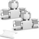 TAISHER 304 Stainless Steel Compression Fitting Connector, 1/2" Tube OD Tee Adapter