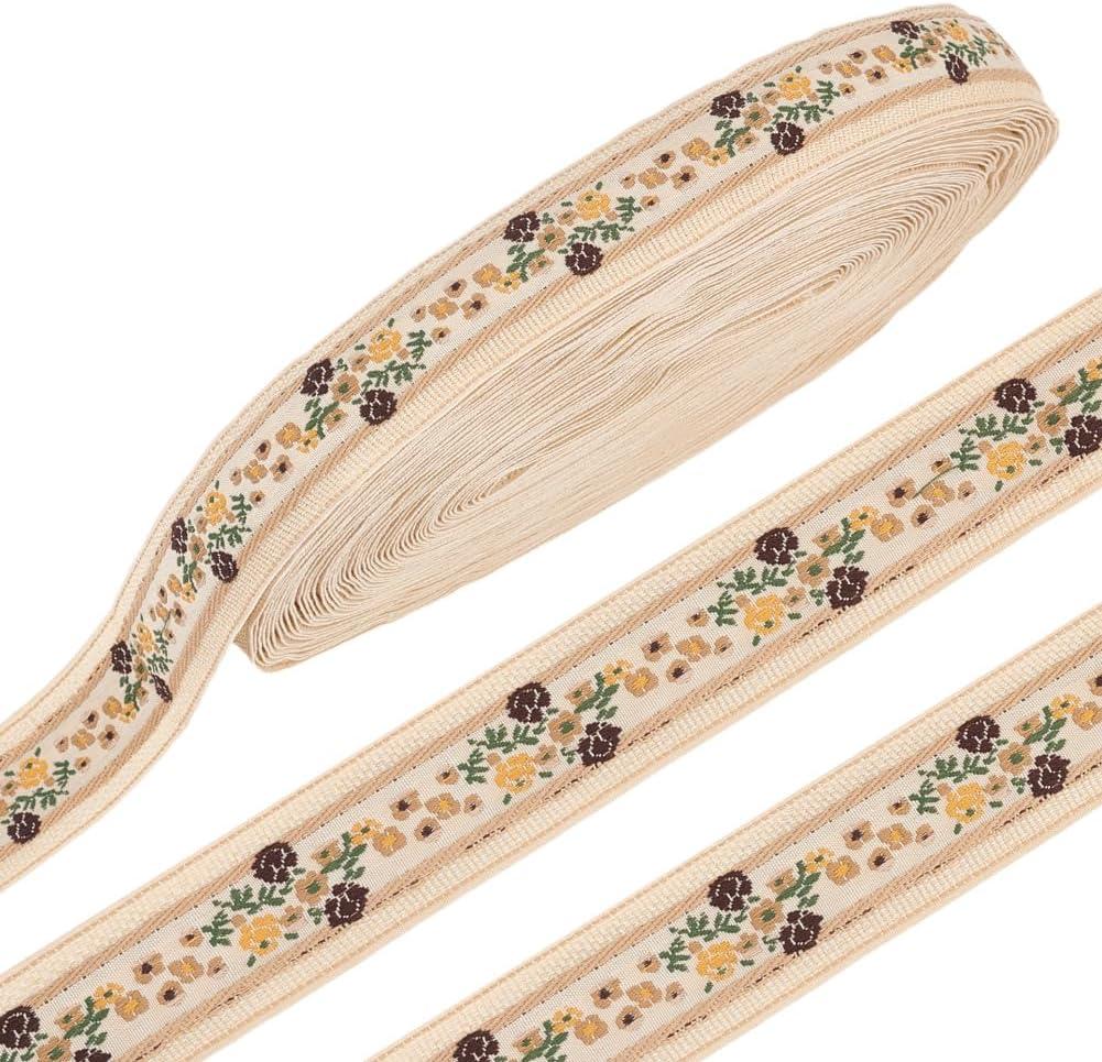 arricraft 11 Yards Antique White Flowers Jacquard Ribbon, 1.1in Wide Ethnic Embroidered Boho Sewing Ribbon Polycotton Woven Lace Trim Roll for DIY Sewing Vintage Home Decor