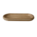 Wooden Farmhouse Decorative Tray, 12in Rustic Beaded Tray for Living Room Decor, Kitchen Table Décor, Oval Coffee Table Serving Tray (Natural)