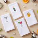 HunnmingRe 4 Pack Bar Towels with Martini Embroidery - Wine Cocktail Drink Themed Gifts Cotton 29.5'' x 13.8'' Kitchen Hand Soft Absorbent Dish Cloth Bathroom Decorative Home Bar Cart Accessories
