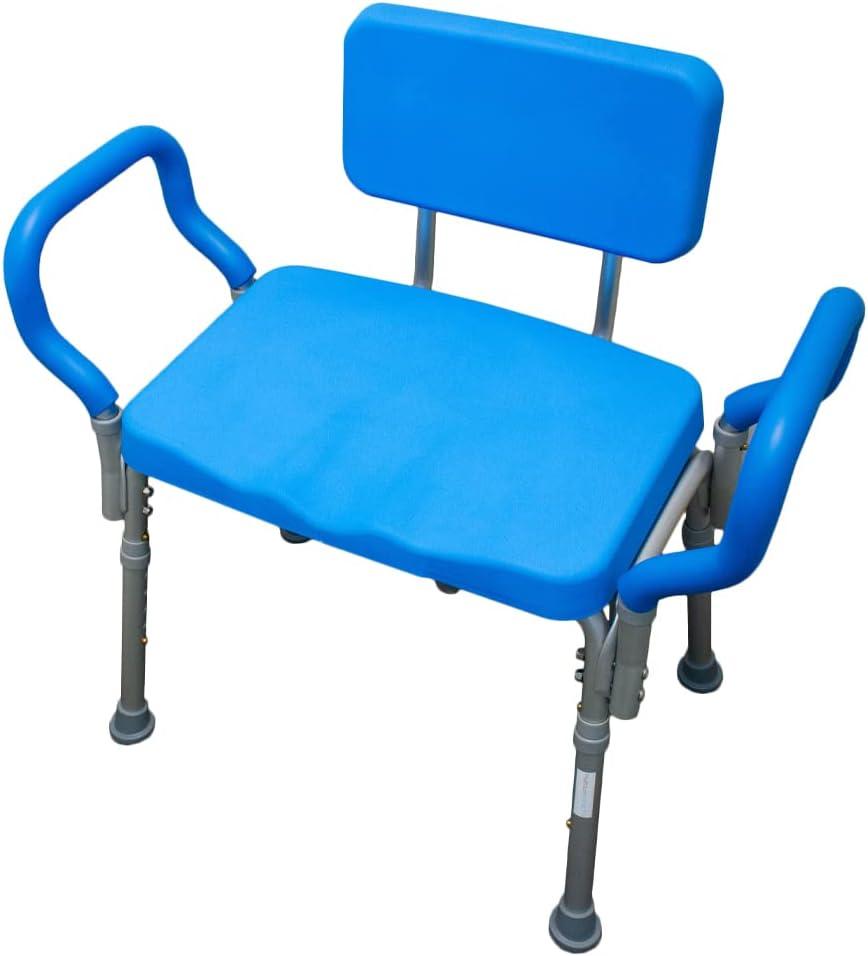Platinum Health Comfortable Deluxe Padded Shower and Bath Chair with Armrests, for Elderly and Seniors, Extra Large, 600lb High Capacity, Institutional Quality, Blue