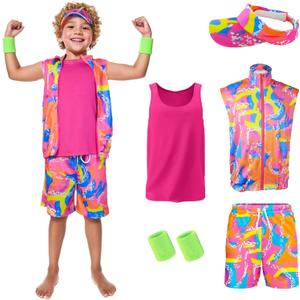 80s 90s Outfit for Kids,5 Pieces Workout Costume Halloween Party Cosplay Dress Up for Boys