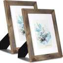 KAIWIN 100% Solid Wood Brown 8x10 Picture Frame 2 Pack - Display Picture 5x7 with Mat, HD Glass Inside, Rustic Wooden Photo Frames for Table Top and Wall Mounting
