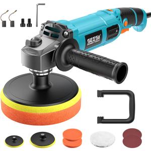 Seesii Car Buffer Polisher 1600W, 7"/6" Variable Speed 2056-3600 RPM Rotary Polisher with Copper Motor & Detachable Handles, Ideal for DIY Detailers, Auto Detailing Hobbyists, Scratch Removal & Waxing