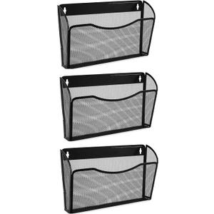 EASEPRES 3 Single Pocket Mesh Hanging File Organizer, Vertical Wall Mounted Magazine File Holder, Mount Basket Mail Paper Document Folder Organizing for Office, Home and School, Black