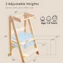 Foldable Toddler Tower Preassembled Kitchen Stool, Folding Tower for Learning with 3 Adjustable Heights Montessori Toddler Standing Tower Collapsible Step Stool for Kids 1.5-6y Natural