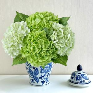 ZYTUYO 4 Pcs Real Touch Light Green Dark Green Hydrangeas Artificial Flower 21'' Realistic Faux Latex Hydrangeas Flower for Home Decor Kitchen Living Room Spring Table Wedding Xmas Arrangement