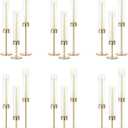 NUPTIO Candle Stick Holder for Wedding: 18 Pcs Tall Hurricane Gold Candles Holder with Clear Glass Chimney Cover - Tapered Candlestick Decor Bulk for Party Centerpiece