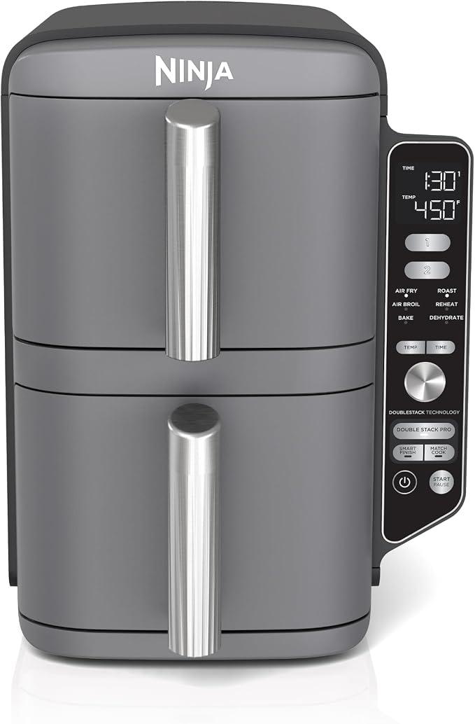 Ninja Air Fryer DoubleStack XL, 10 Qt, 6-in-1, Deep Grey, SL401
Air fry, broil, roast, bake, reheat, dehydrate, Cooks 4 foods at once, Fits 5 lb chicken