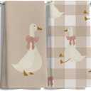 Light Coquette Bow Plaid Goose Kitchen Towels Set of 2, Neutral Beige Checkered Dish Tea Towels for Kitchen Decor, Cute Goose Animal Hand Towels for Bathroom Decor, 16x24 Inches