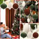 12 Pcs Cream White Green Brown Velvet Christmas Ornaments Large Glass Velvet Christmas Balls Ornaments Bulk Flocked Tree Bulbs Set for Xmas Tree Party Holiday Decoration(No Diamond)
