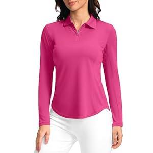 Women's Golf Shirts Lightweight UPF 50+ Long Sleeve Shirts UV Protection Quick Dry Cool Polo Shirts for Women Work Outdoor(Rose, S)