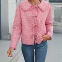 Plaid Quilted Jackets for Women Lightweight Long Sleeve Tie Front Puffer Jacket Warm Winter Coat Outerwear with Pockets (M)