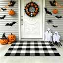 Buffalo Plaid Outdoor Rug 27.5" x 43" Black and White Checkered Area Rug Washable Doormats Indoor Outdoor Rugs for Layered Front Door Mats, Porch, Entryway, Kitchen, Farmhouse