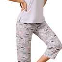 Inadays Womens Pajama Sets Cotton Pj Sets Short Sleeve Top With Capri Pants 2 Piece Sleepwear Comfy Lounge Set, Large