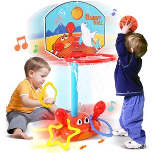 Toddler Basketball Hoop, 2 in 1 Sports Toy Set for Kids, Ring Toss Game with Music Sound, Baby Basketball Hoop for Indoor Play