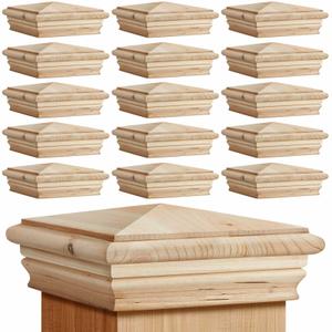 Geetery 16 Pcs 4 x 4 Wood Newel Post Cap Fence Post Cap for Fence Topper Top Resistant Decking Caps for Outdoor Fences, Mailboxes and Decks (Cedar Wood)