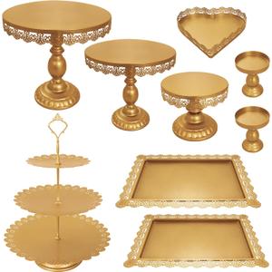 JALANCY Set of 9 Cake Stands Metal Cupcake Stand Set Multiple Styles Candy Fruit Display Tower Dessert Plate Cake Serving Tray for Birthday Party Wedding Anniversary Baby Shower Engagement (Gold)