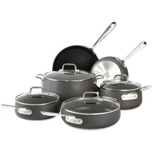 All-Clad HA1 Hard Anodized Nonstick Cookware Set 10 Piece Induction Oven Broiler Safe 500F, Lid Safe 350F Pots and Pans Black