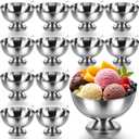 Honeydak 12 Pcs Stainless Steel Ice Cream Bowl with Forks Serving Dessert Cup Sauce Bowls Dish Metal Dessert Glasses Salad Holder Round Footed Yogurt Snack Candy Cups for Fruit Pudding(4 Inch)