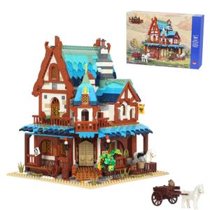 Mini Bricks 1767PCS Fairy Tale Medieval Vintage Post Station Building Blocks, Creative Ideals Village House Architecture Building, Best Halloween for 14+ Boys, Girls or Kids Adults