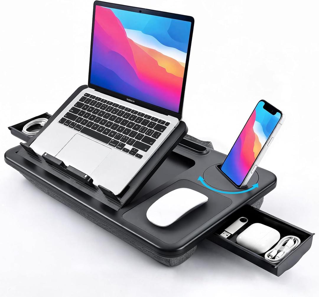 Adjustable Lap Desk with Cushion Stroage Rotatable Phone Stand