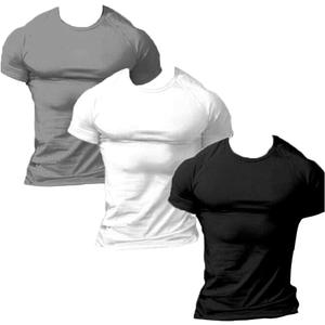 ZUEVI Men's Workout Shirts Slim Fit Athletic Bodybuilding T-Shirts Short Sleeve Tees (X-Large, Black&white&gray)