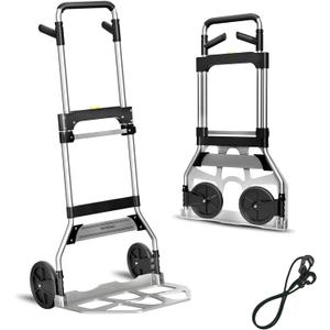 Teprovo Folding Hand Truck Dolly Cart,340LB Capacity Portable Aluminum Dolly Cart with Telescoping Handle and 7 Inch Rubber Wheels for Moving,Shopping,Travel,Office Use