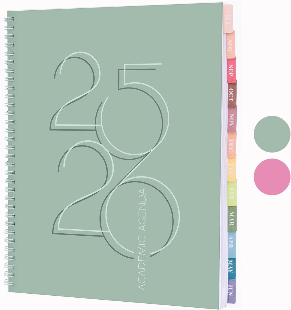 Rileys Academic Planner 2025-2026, Daily, Weekly & Monthly Planner, July 2025 - June 2026, Student Notes Pages, Twin-Wire Binding, Weekly Agenda for School & Work (8.5 x 11-Inches, Green, Deco)