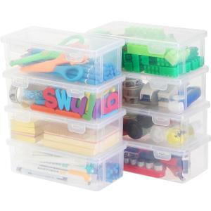 8-Pack Clear Pencil Cases and Pencil Boxes, Stackable Plastic Pencil Box with Snap Lid, Large Capacity for Markers and Art Supplies for School, Office and Desk Organization  Rectangular Large