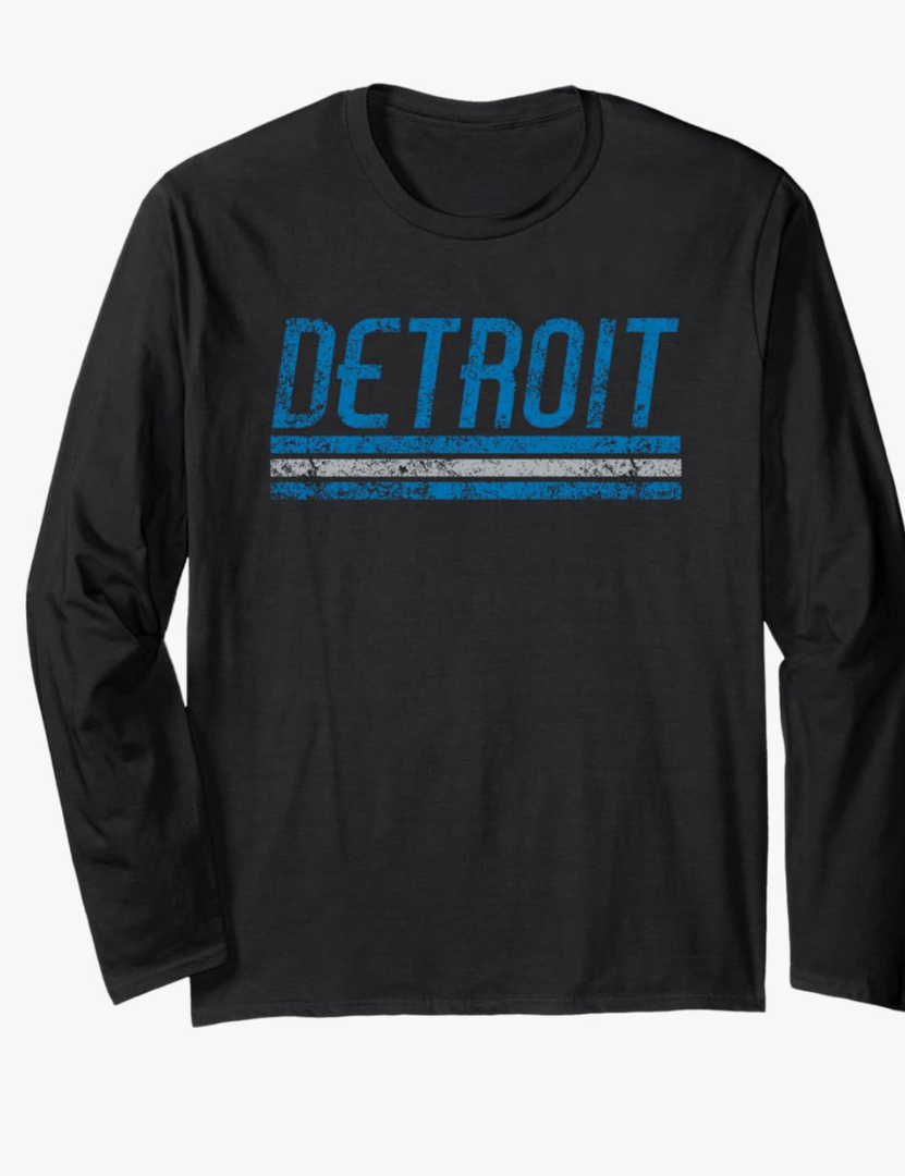 Detroit Michigan Retro Vintage Weathered Stripe Throwback Long Sleeve T-Shirt, Size M
