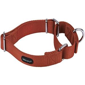 Mikivery Martingale Dog Collar Nylon Adjustable and Safety Training Colourful Comfortable Metal Buckle Pet Collars for Small Medium and Large Dogs(Brick Red,L)